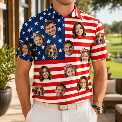 Custom Photo US Dad Polo Shirt, Personalized Polo Shirt For Husband Dad Grandfather