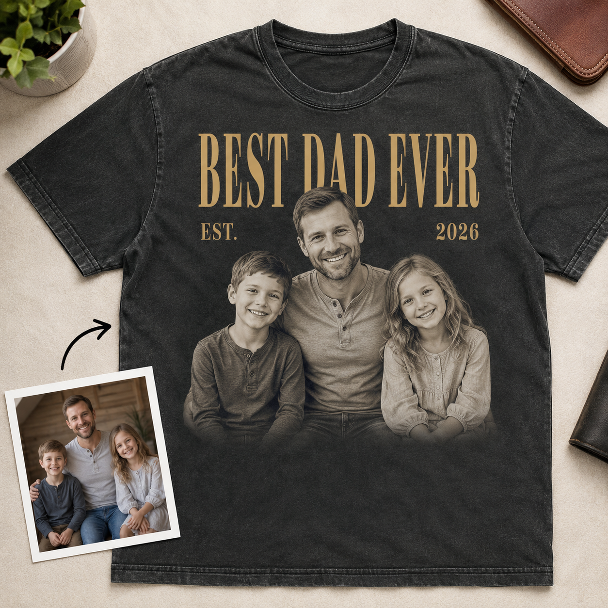 Custom Best Dad & Kids Photo Wash T-Shirt, Personalized Dad Gifts | Gift For Dad TOM99