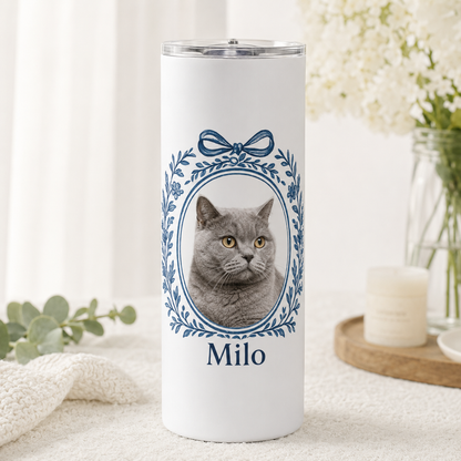 Personalized Photo Cat 20oz Skinny Tumbler – Custom Cat Photo Skinny Tumbler for Woman and Cat Owners TOM99