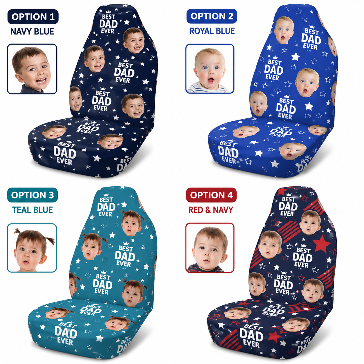 Personalized Best Dad Portrait Car Seat Cover, Custom Dad Seat Protector, Gift For Dad TOM99