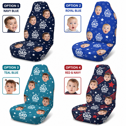 Personalized Best Dad Portrait Car Seat Cover, Custom Dad Seat Protector, Gift For Dad TOM99