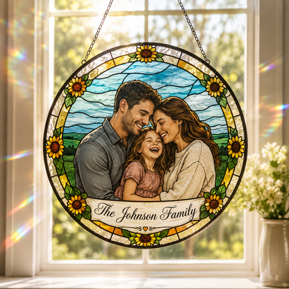 Custom Dad Family Photo Stained Glass Suncatcher – Personalized Dad Gifts | Gift For Dad TOM99