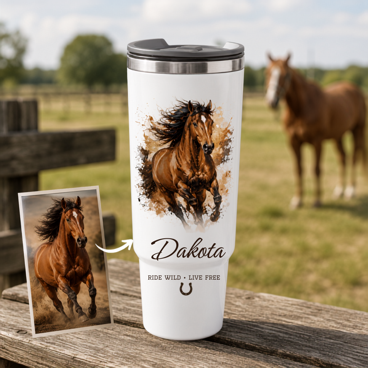 Custom Photo Dakota Horse 30oz Tumbler | Gift For Horse Lovers | Pet Lover Gifts TOM99