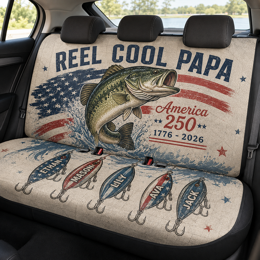 Personalized Reel Cool Papa Car Rear Seat Cover, Custom Back Seat Protector For Dad, Gift For Dad TOM99