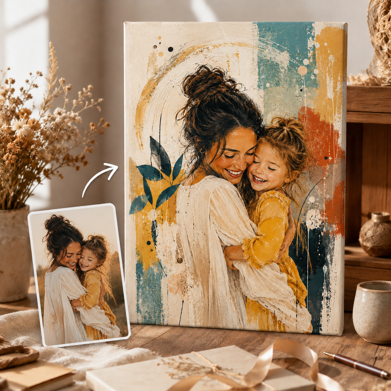 Custom Photo Water Color Mom Canvas Wall Art - Custom Gift For Mom TOM99