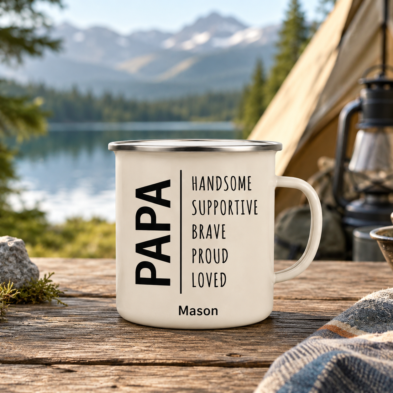 Personalized Dad Papa Camp Mug 12oz, Custom Dad Enamel Cup, Gift For Dad TOM99