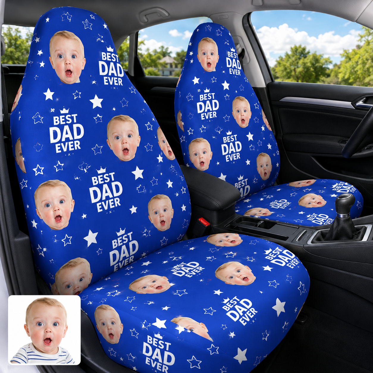 Personalized Best Dad Portrait Car Seat Cover, Custom Dad Seat Protector, Gift For Dad TOM99