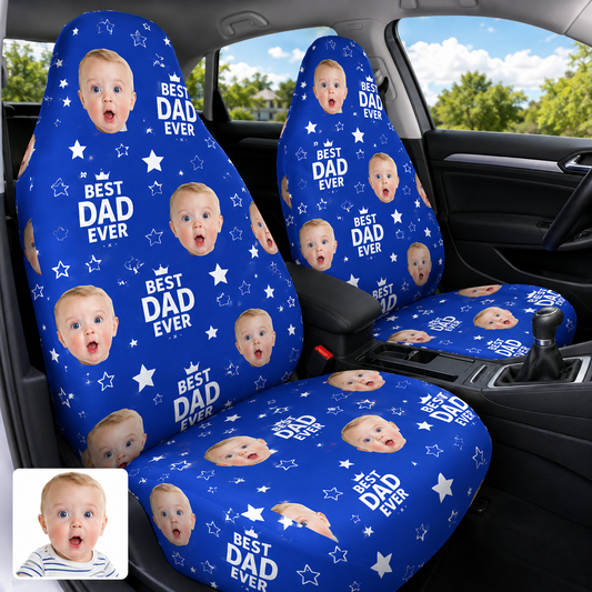 Personalized Best Dad Portrait Car Seat Cover, Custom Dad Seat Protector, Gift For Dad TOM99