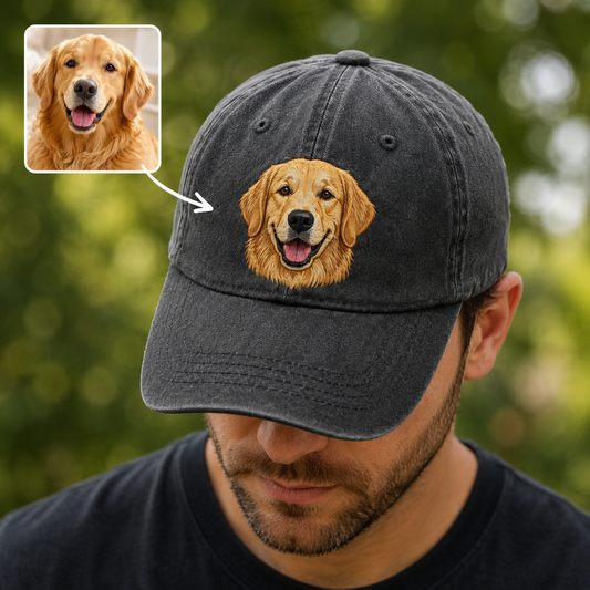 Custom Photo Dog Embroidered Hat, Personalized Pet Portrait Vintage Hat, Dog Mom Gift THUC99