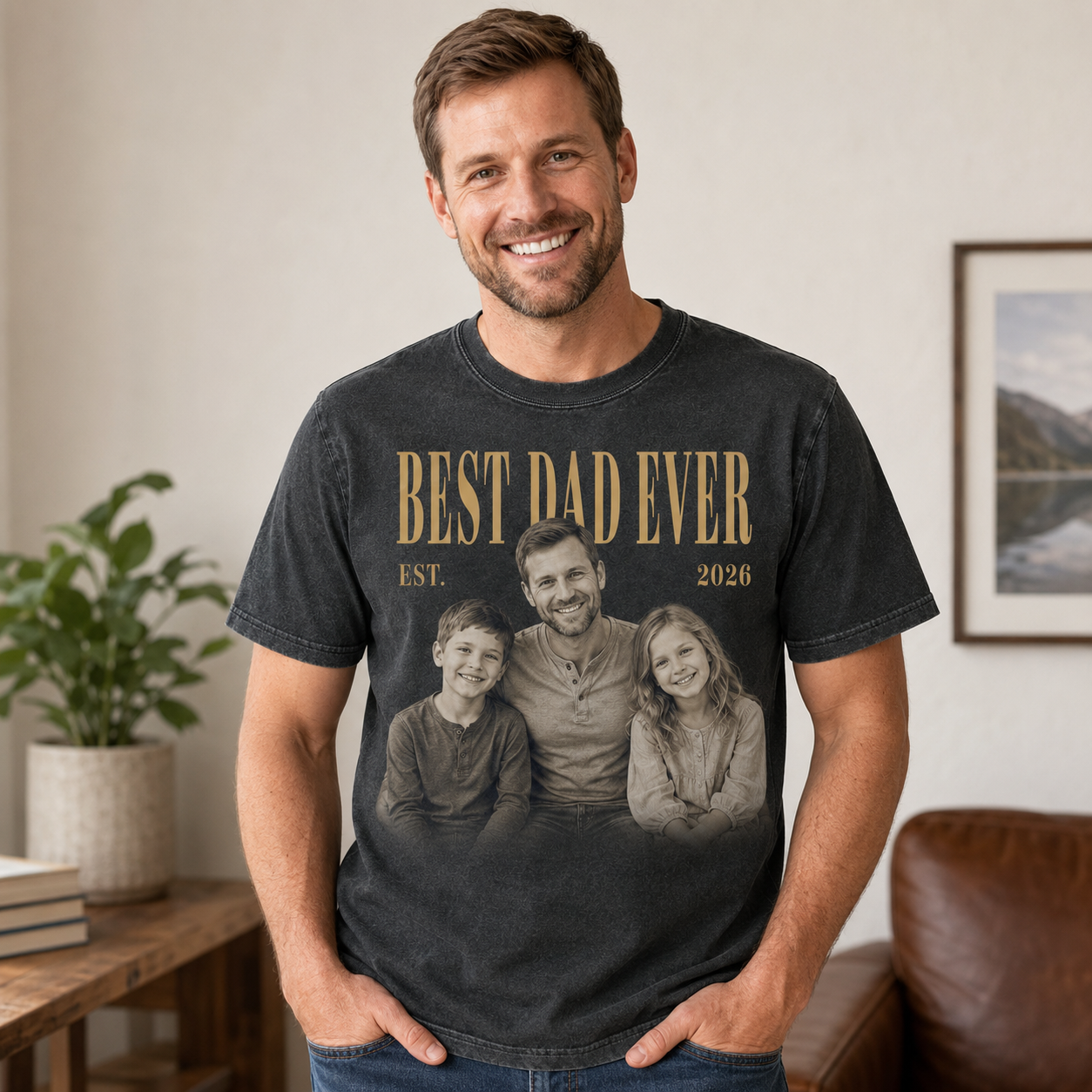 Custom Best Dad & Kids Photo Wash T-Shirt, Personalized Dad Gifts | Gift For Dad TOM99