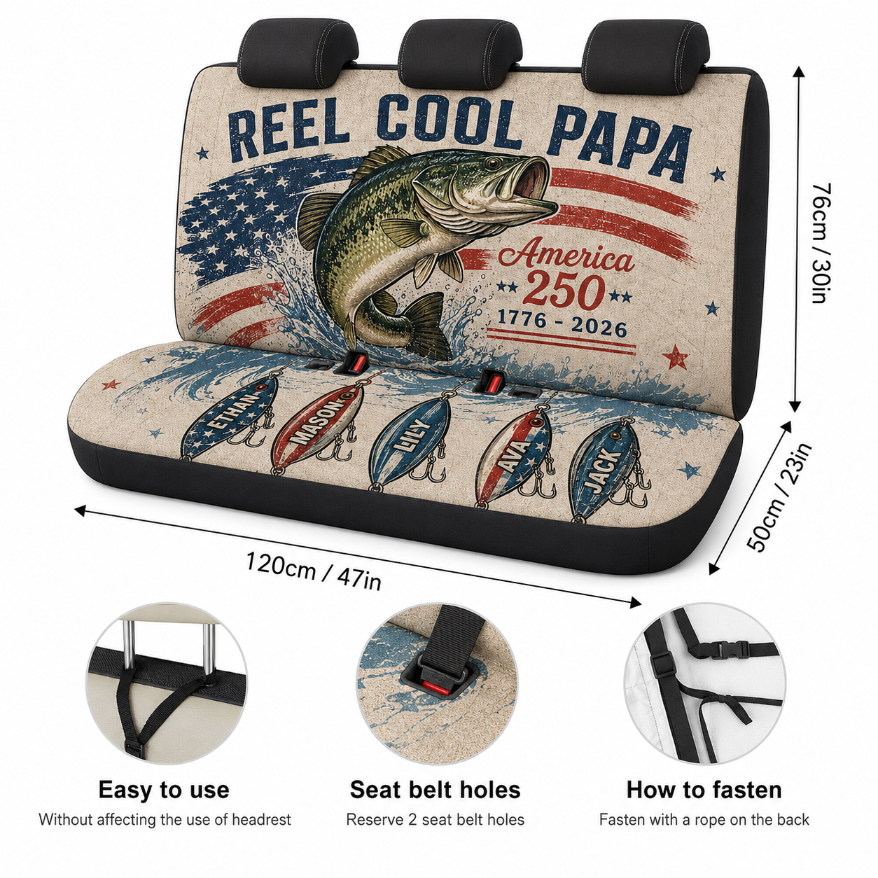 Personalized Reel Cool Papa Car Rear Seat Cover, Custom Back Seat Protector For Dad, Gift For Dad TOM99