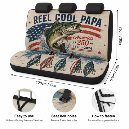 Personalized Reel Cool Papa Car Rear Seat Cover, Custom Back Seat Protector For Dad, Gift For Dad TOM99