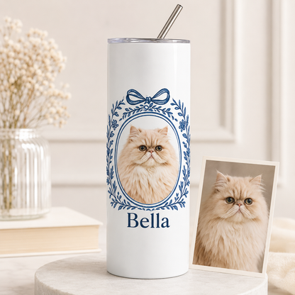 Personalized Photo Cat 20oz Skinny Tumbler – Custom Cat Photo Skinny Tumbler for Woman and Cat Owners TOM99