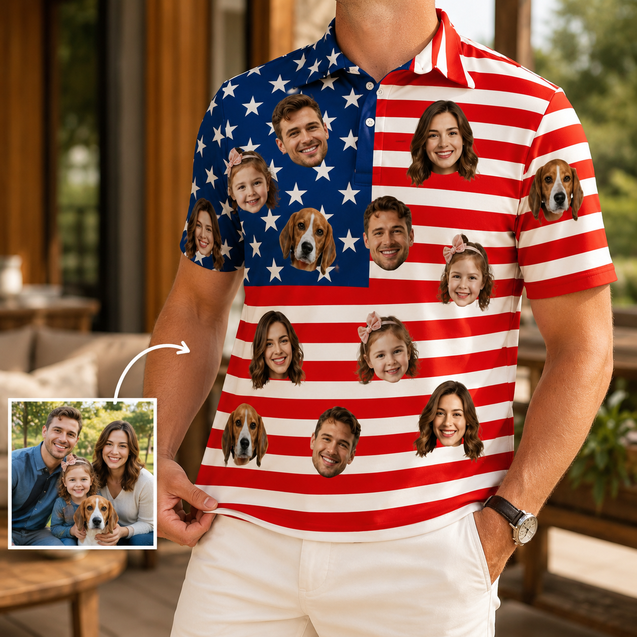 Custom Photo US Dad Polo Shirt, Personalized Polo Shirt For Husband Dad Grandfather