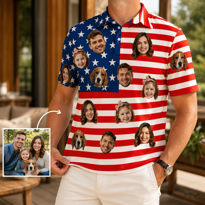Custom Photo US Dad Polo Shirt, Personalized Polo Shirt For Husband Dad Grandfather