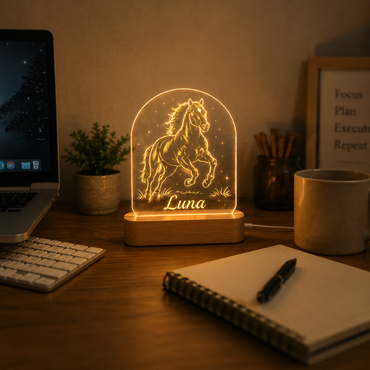 Custom Photo Pure Horse Wooden Led Light | Personalized Horse Photo Wooden Led Light | Gift For Horse Lovers TOM99