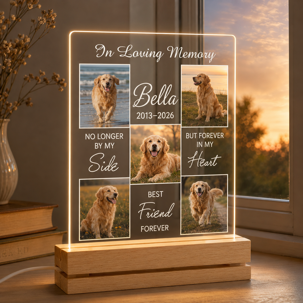 Custom Photo Dog In Loving Memory Wooden LED Light | Personalized Dog Photo LED Night Light | Pet Loss Sympathy Gift TOM99