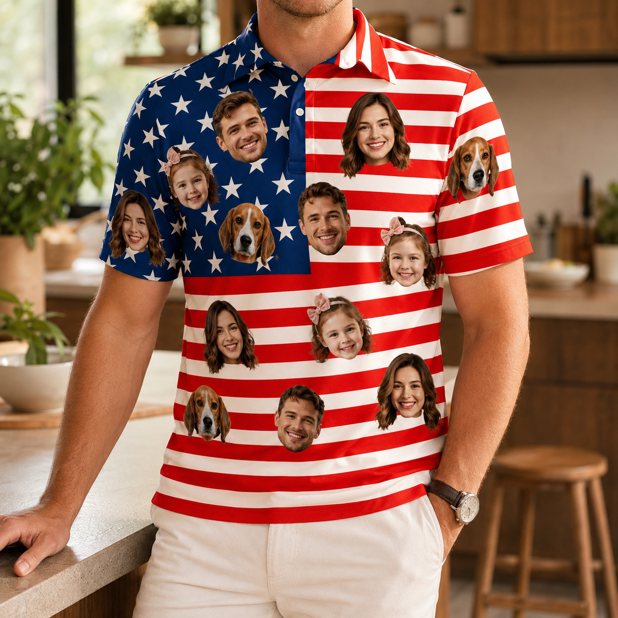 Custom Photo US Dad Polo Shirt, Personalized Polo Shirt For Husband Dad Grandfather