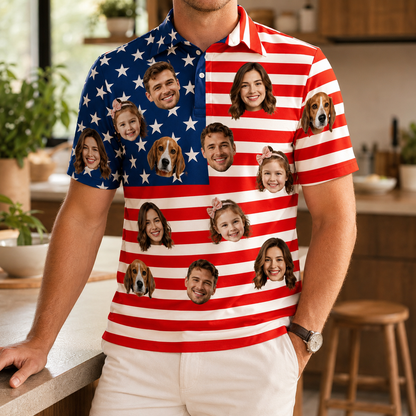 Custom Photo US Dad Polo Shirt, Personalized Polo Shirt For Husband Dad Grandfather