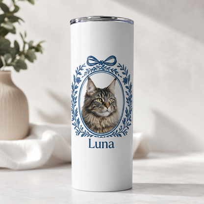 Personalized Photo Cat 20oz Skinny Tumbler – Custom Cat Photo Skinny Tumbler for Woman and Cat Owners TOM99