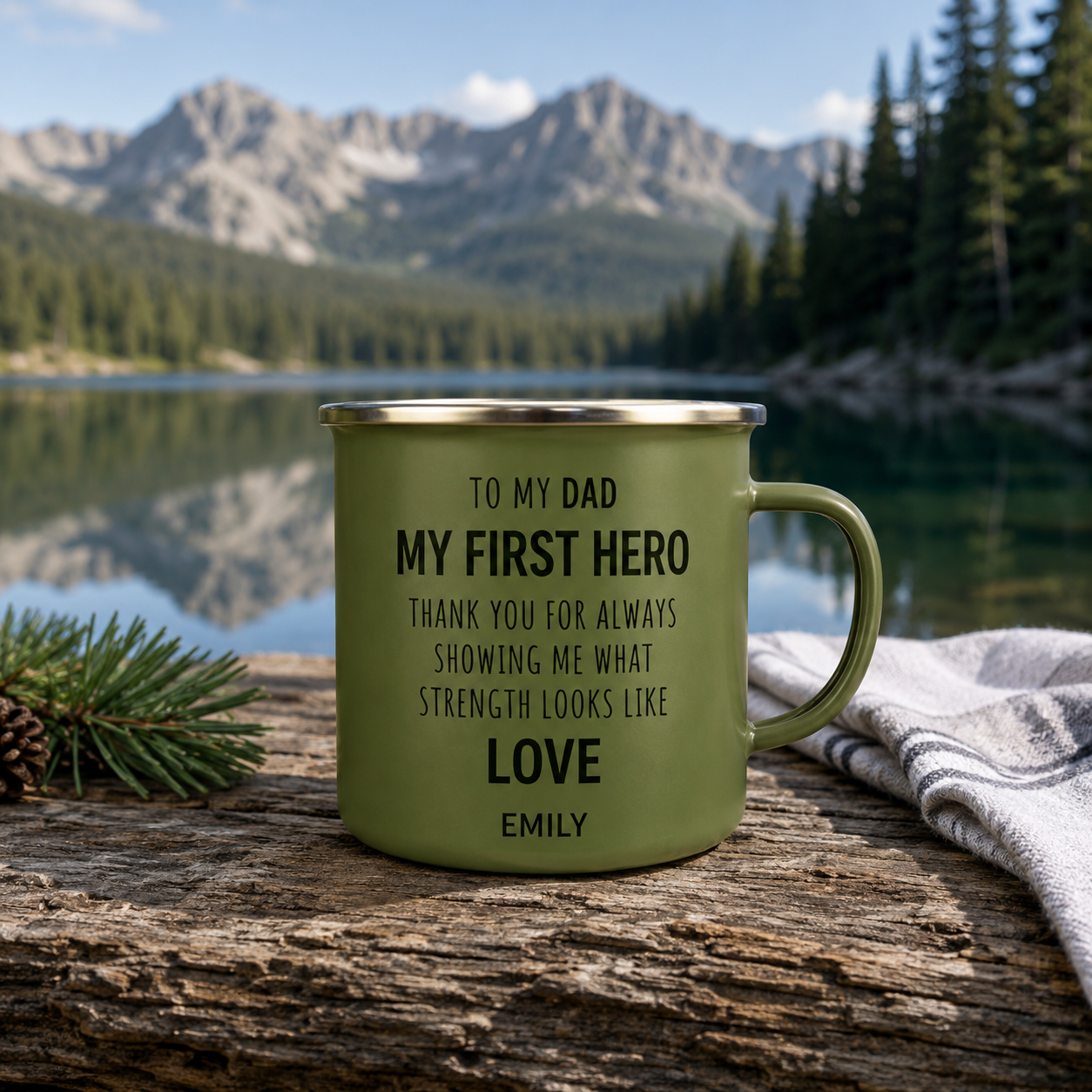 Personalized Dad Papa Camp Mug 12oz, Custom Dad Enamel Cup, Gift For Dad TOM99