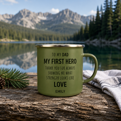 Personalized Dad Papa Camp Mug 12oz, Custom Dad Enamel Cup, Gift For Dad TOM99