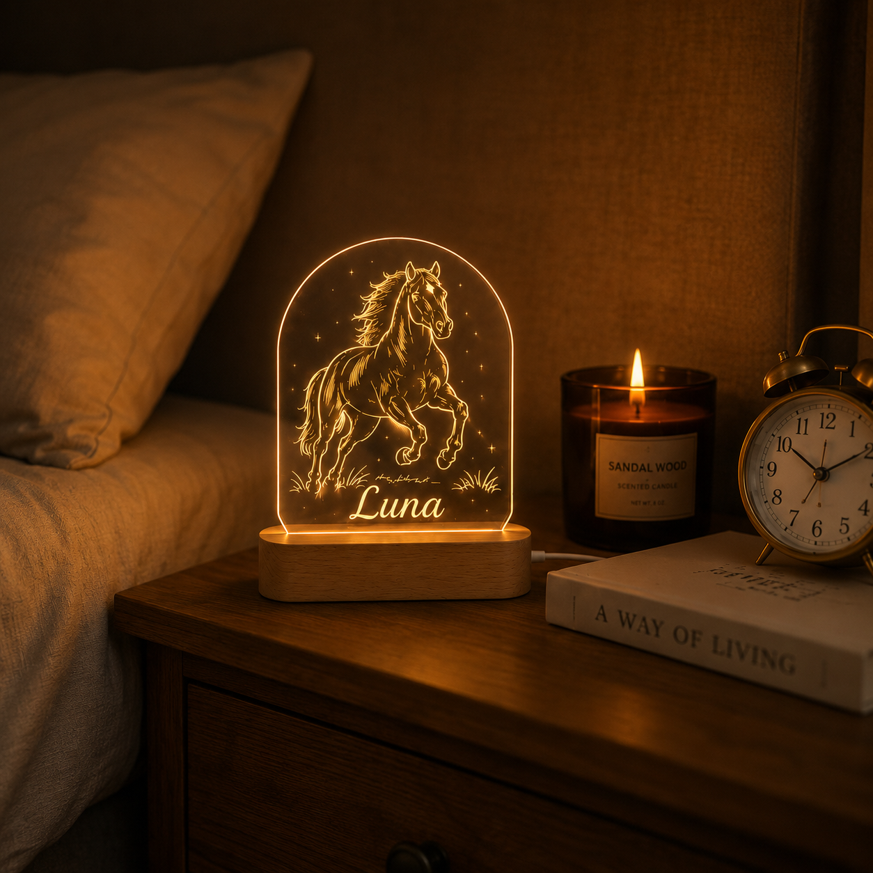 Custom Photo Pure Horse Wooden Led Light | Personalized Horse Photo Wooden Led Light | Gift For Horse Lovers TOM99