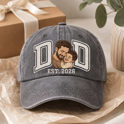 Custom Photo Dad Love Embroidered Hat, Personalized Cap, Custom Portrait Dad Hat, Father’s Day Gift TOM99