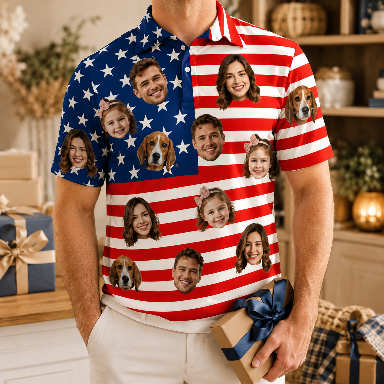 Custom Photo US Dad Polo Shirt, Personalized Polo Shirt For Husband Dad Grandfather