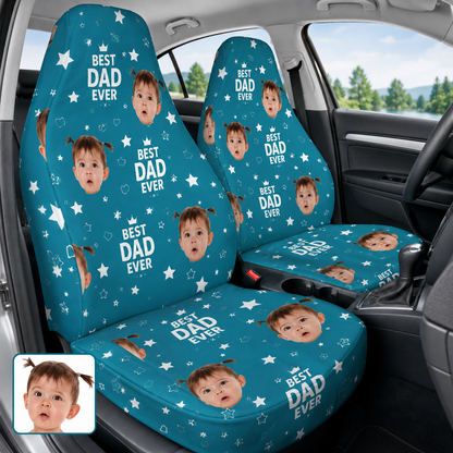 Personalized Best Dad Portrait Car Seat Cover, Custom Dad Seat Protector, Gift For Dad TOM99