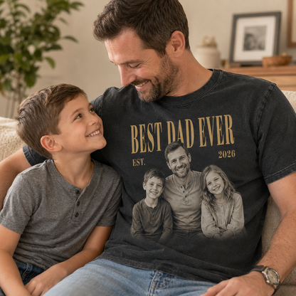 Custom Best Dad & Kids Photo Wash T-Shirt, Personalized Dad Gifts | Gift For Dad TOM99
