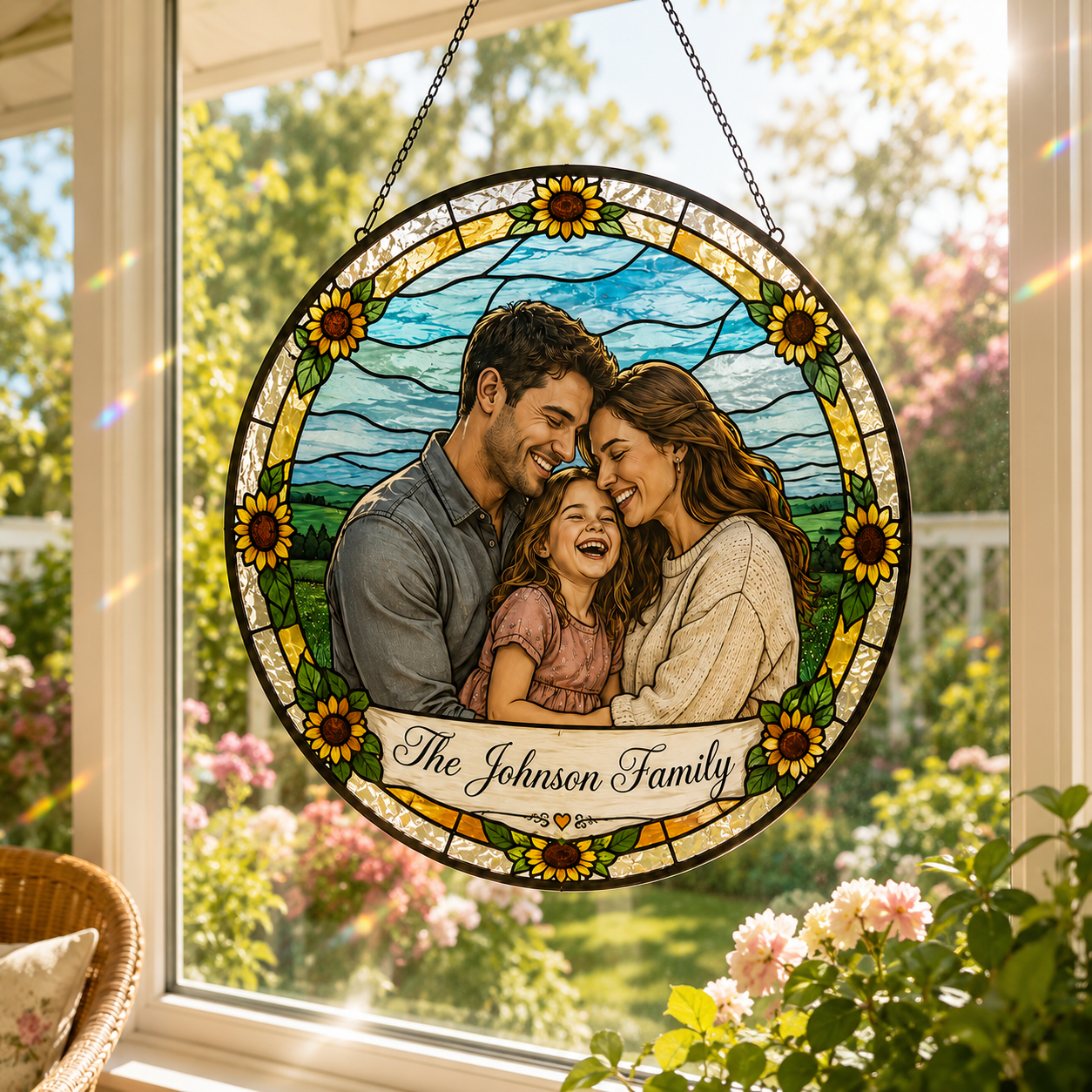 Custom Dad Family Photo Stained Glass Suncatcher – Personalized Dad Gifts | Gift For Dad TOM99
