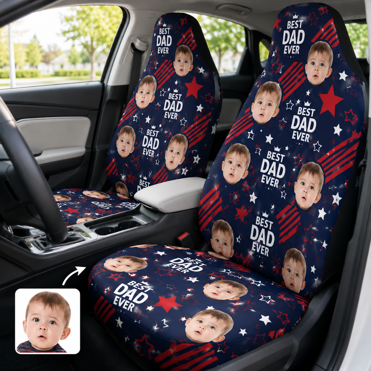 Personalized Best Dad Portrait Car Seat Cover, Custom Dad Seat Protector, Gift For Dad TOM99