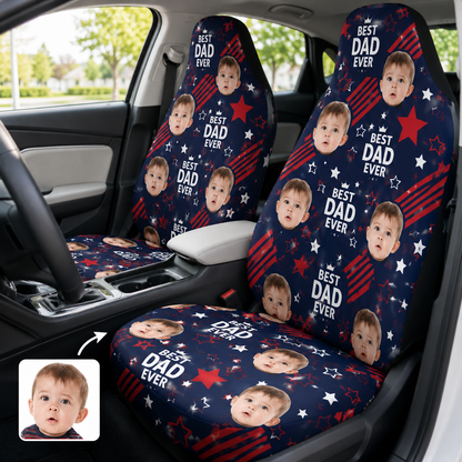 Personalized Best Dad Portrait Car Seat Cover, Custom Dad Seat Protector, Gift For Dad TOM99