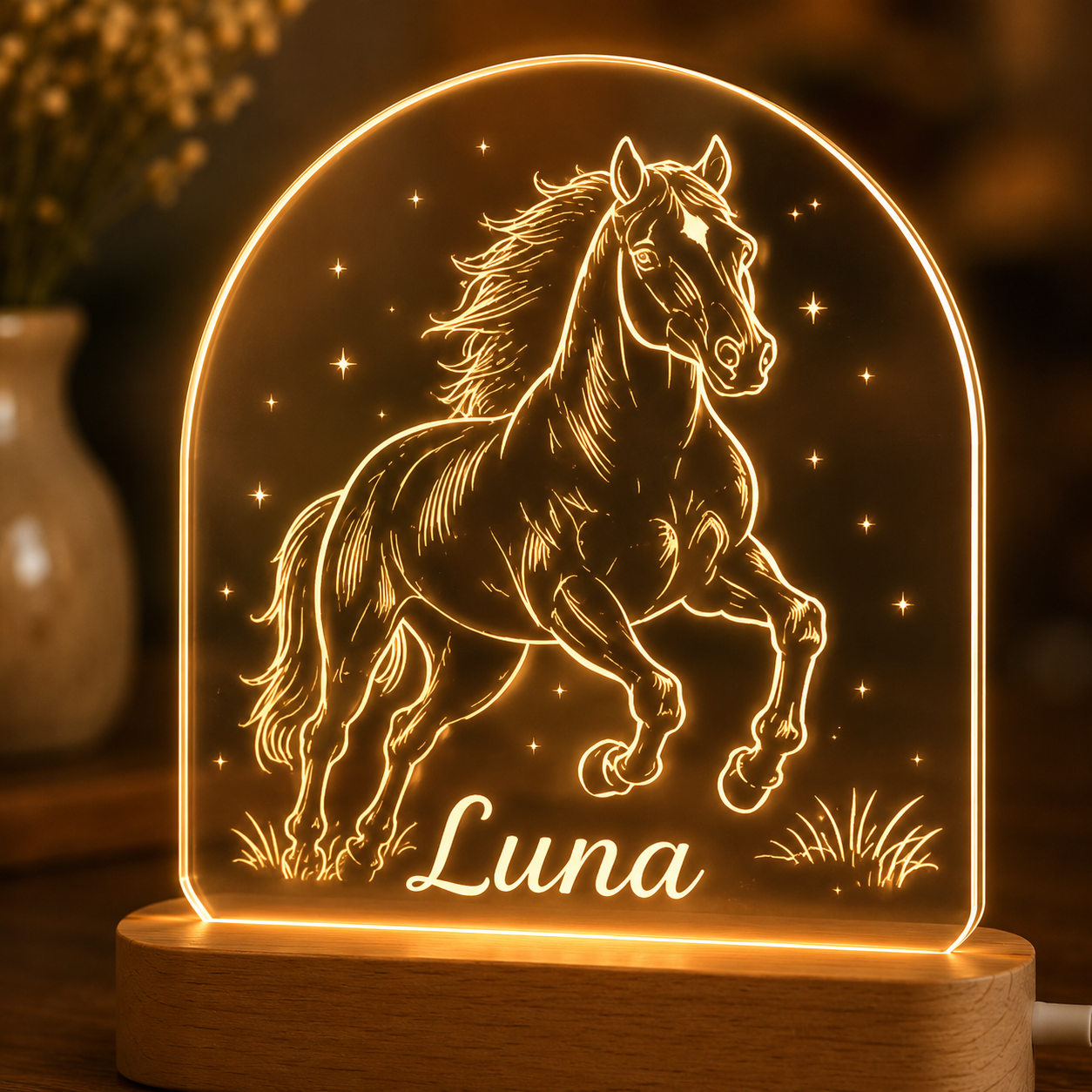 Custom Photo Pure Horse Wooden Led Light | Personalized Horse Photo Wooden Led Light | Gift For Horse Lovers TOM99