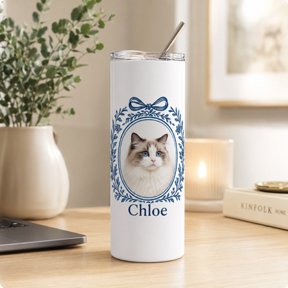 Personalized Photo Cat 20oz Skinny Tumbler – Custom Cat Photo Skinny Tumbler for Woman and Cat Owners TOM99