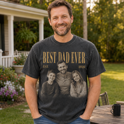 Custom Best Dad & Kids Photo Wash T-Shirt, Personalized Dad Gifts | Gift For Dad TOM99