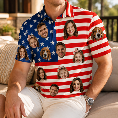 Custom Photo US Dad Polo Shirt, Personalized Polo Shirt For Husband Dad Grandfather