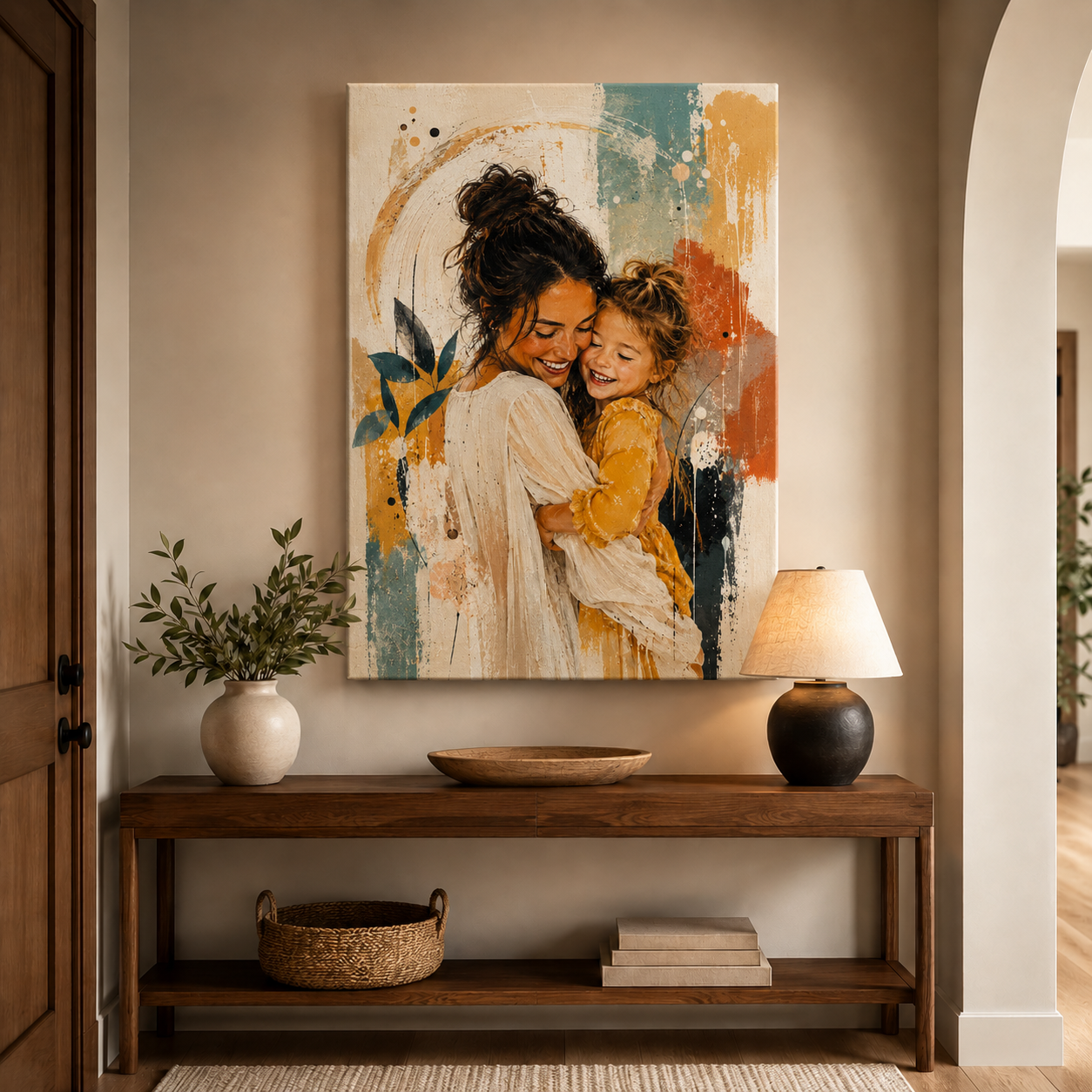 Custom Photo Water Color Mom Canvas Wall Art - Custom Gift For Mom TOM99