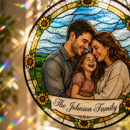 Custom Dad Family Photo Stained Glass Suncatcher – Personalized Dad Gifts | Gift For Dad TOM99