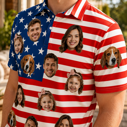 Custom Photo US Dad Polo Shirt, Personalized Polo Shirt For Husband Dad Grandfather