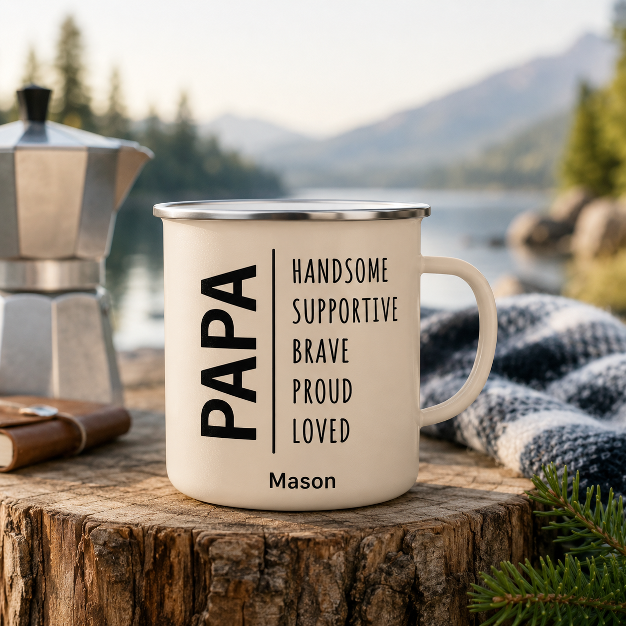 Personalized Dad Papa Camp Mug 12oz, Custom Dad Enamel Cup, Gift For Dad TOM99