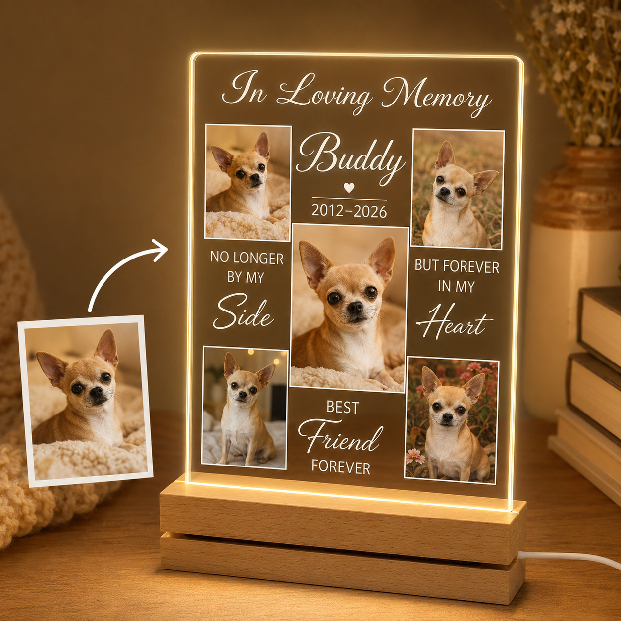 Custom Photo Dog In Loving Memory Wooden LED Light | Personalized Dog Photo LED Night Light | Pet Loss Sympathy Gift TOM99