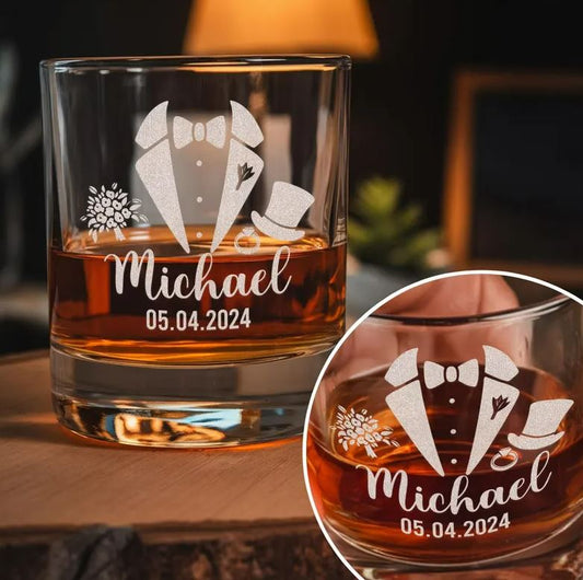 Personalized Groomsmen Wedding Whiskey Glass | Gift For Groomsman | Engraved Whiskey Glass