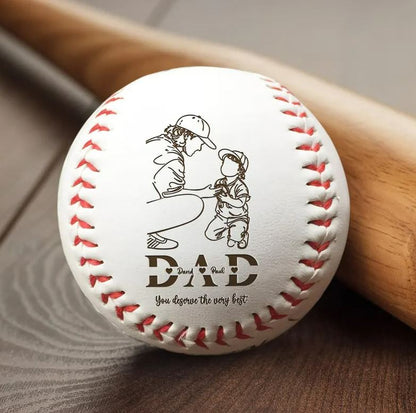Personalized Engraved Baseball Photo Dad And Kid | Baseball Gift | Custom Name Dad And Kid