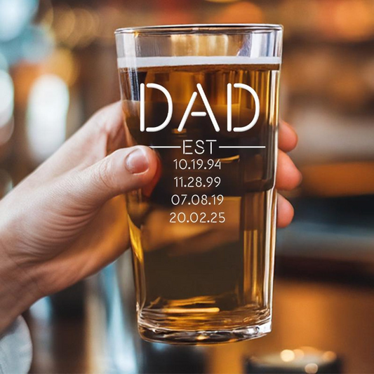 Personalized Dad Est Pint Glass | New Father Beer Glass | Fathers Day Gift | Engraved Beer Glass