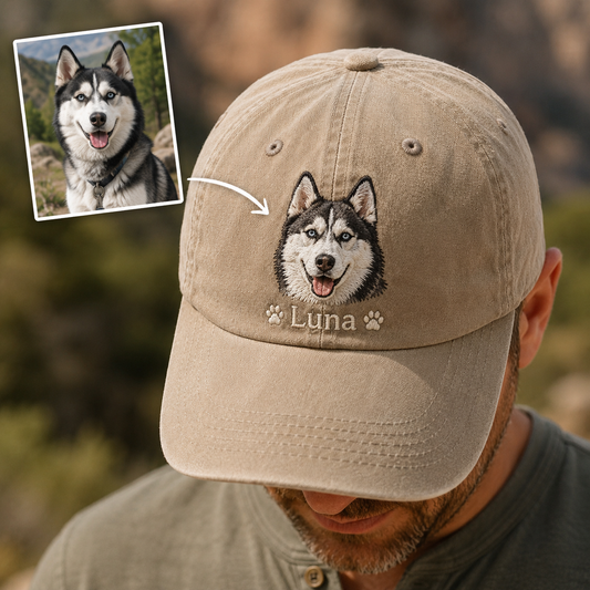 Custom Dog Name Embroidered Hat, Personalized Pet Portrait Vintage Cap THUC99