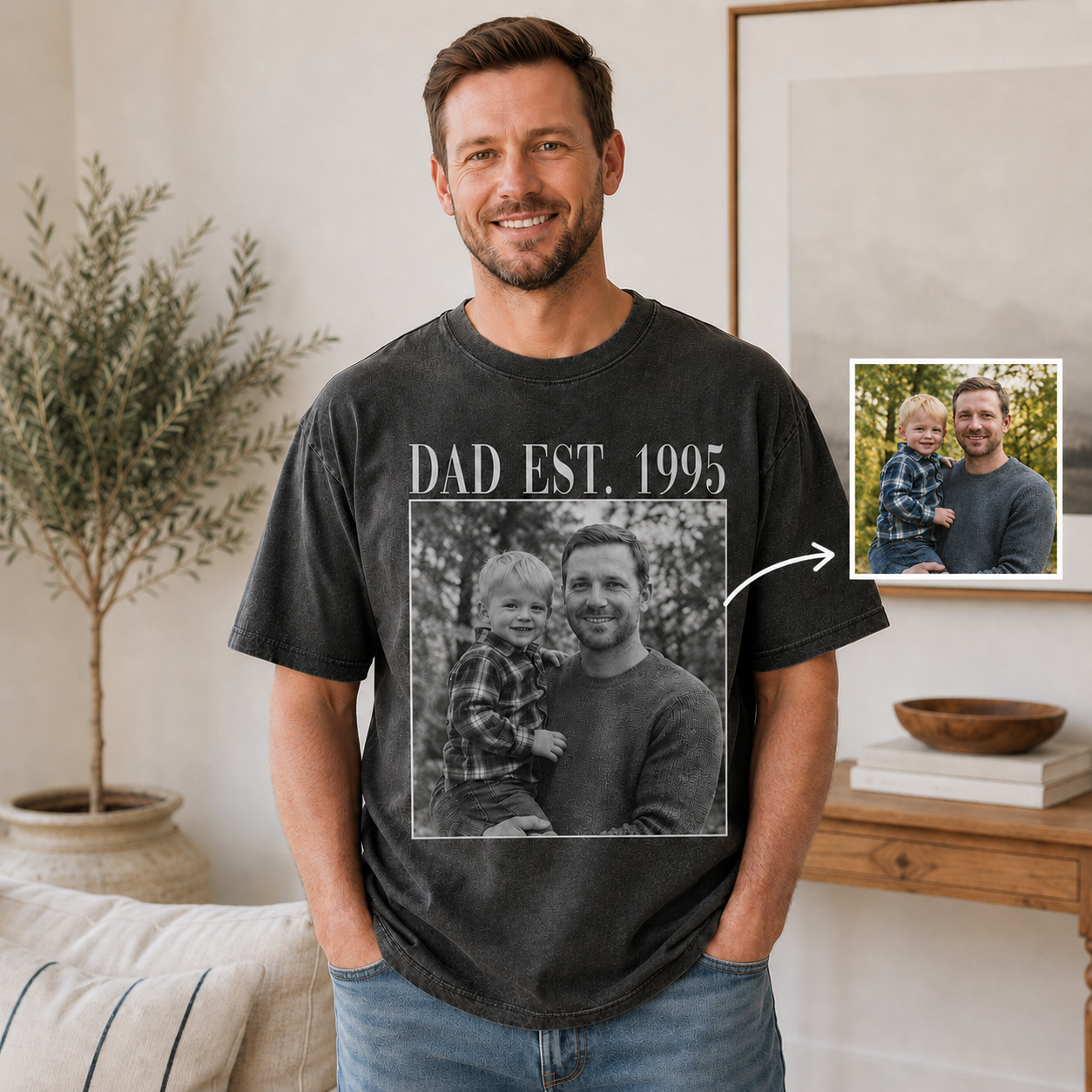 Custom Photo Dad & Baby Wash T-Shirt, Personalized Dad Gifts | Gift For Dad TOM99