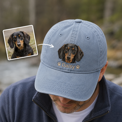 Custom Dog Name Embroidered Hat, Personalized Pet Portrait Vintage Cap THUC99