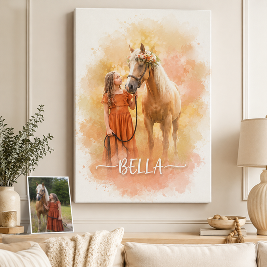 Custom Photo My Horse Wall Art Canvas | Personalized Horse Photo Canvas | Gift For Horse Lovers TOM99